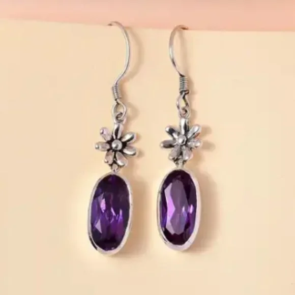 Lab Grown Color Change Sapphire Earrings in Sterling Silver - Picture 3 of 3